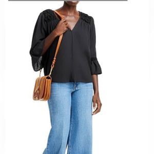 3. Aqua Blouse in black with crochet on shoulder.  XL. NWT